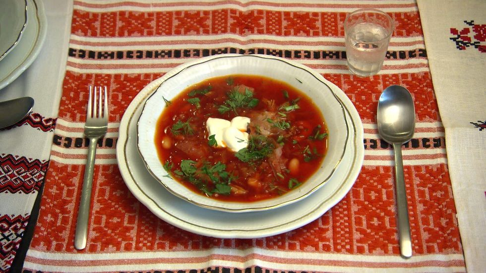 A bowl of borscht.
