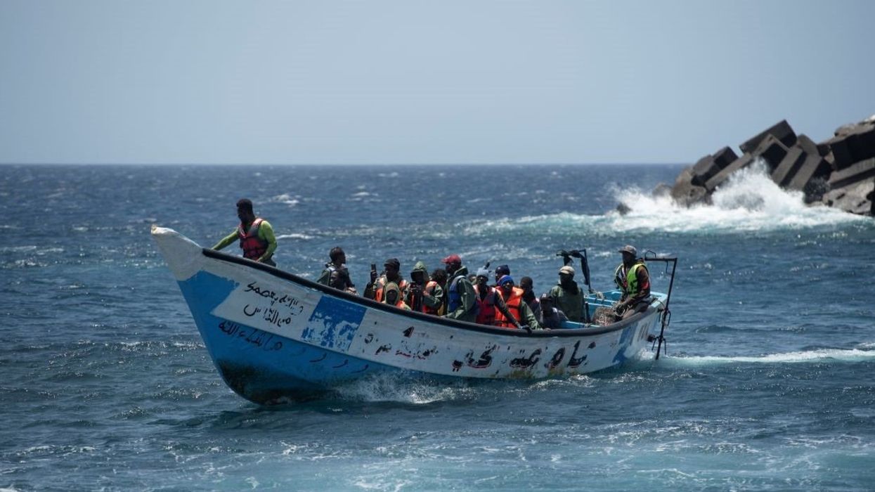 A cayuco arriving at the port of La Restinga, on August 18, 2024, in El Hierro, Canary Islands (Spain).