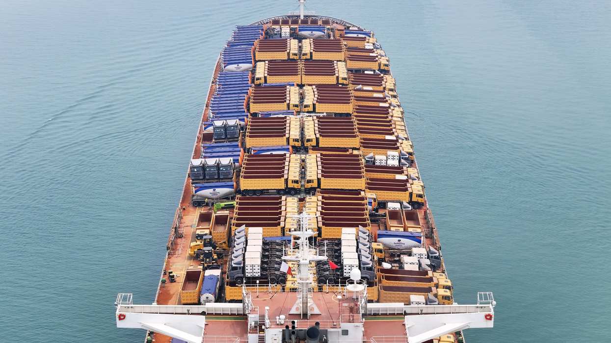 A China-Africa general cargo ship carrying domestic engineering vehicles departs from Yantai Port in east China's Shandong Province to Nigeria on 27 April, 2026.