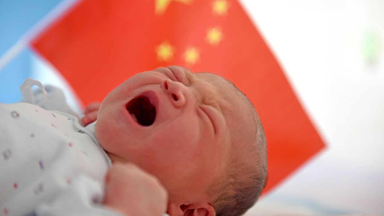 A Chinese newborn baby is seen at a hospital in Huainan city, east China's Anhui province, 1 October 2018.