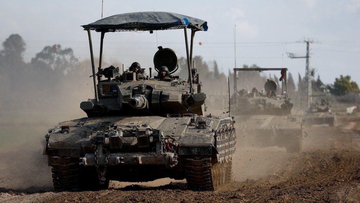​A convoy maneuvers near the Israel-Gaza border, amid the ongoing conflict between Israel and the Palestinian Islamist group Hamas, in Israel, January 24, 2024. 