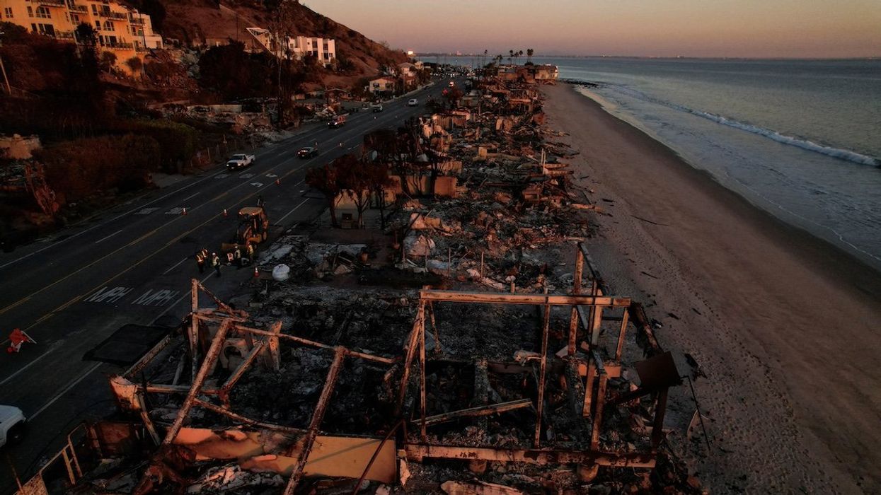 A drone view of buildings destroyed during the Palisades Fire in Malibu, California, U.S., January 15, 2025.