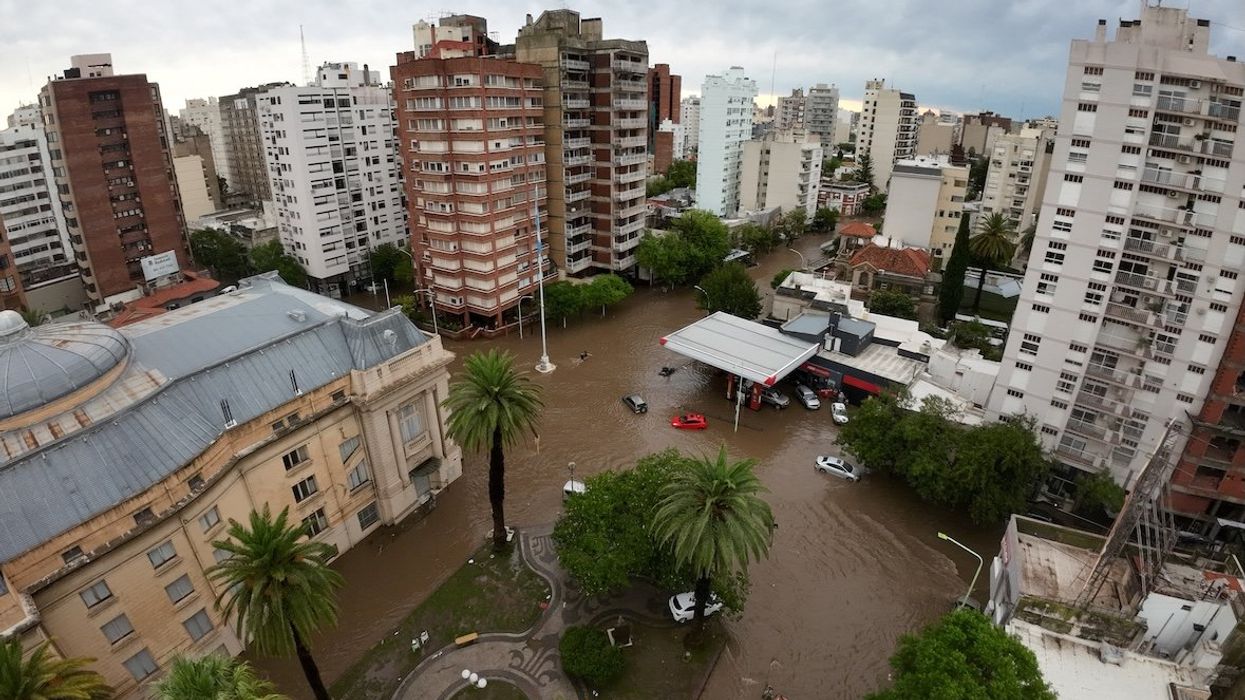 A drone view shows a flooded area in the city of Bahia Blanca, in the province of Buenos Aires, Argentina.