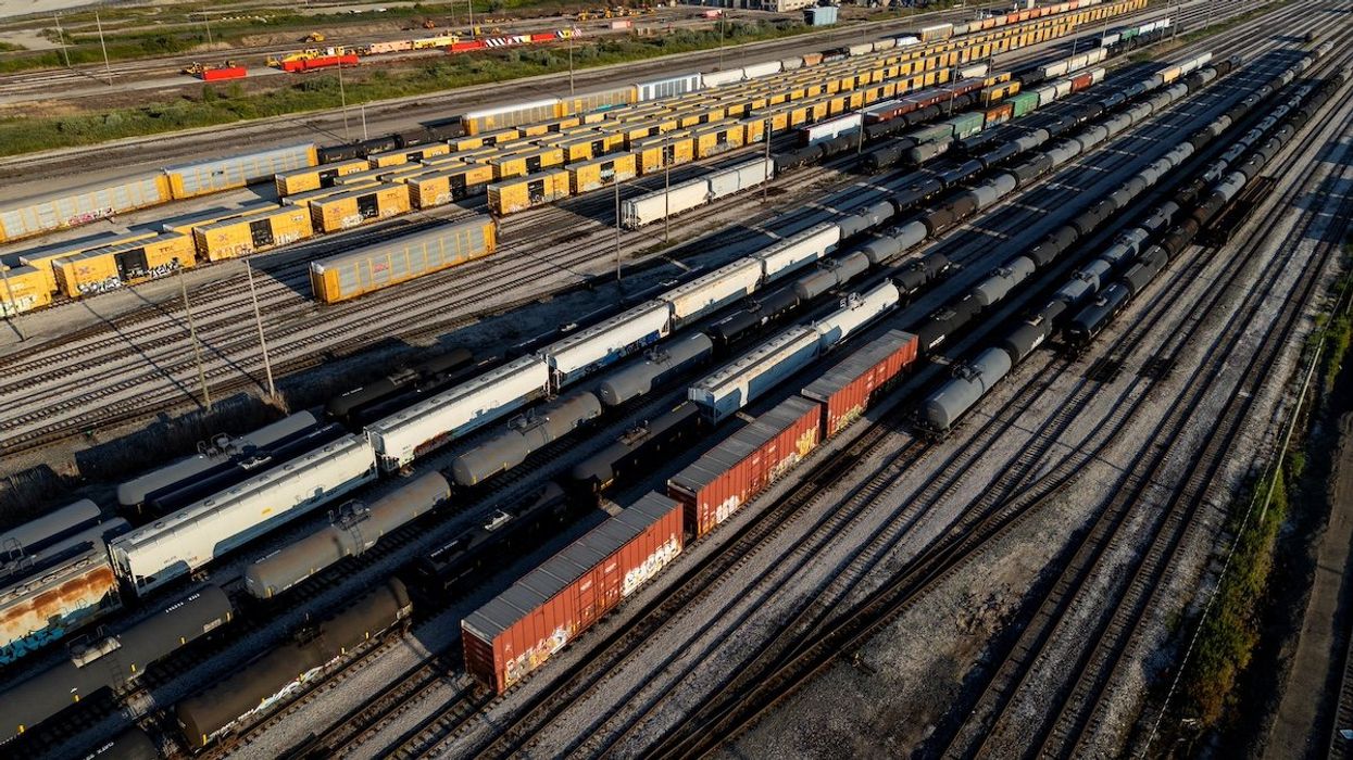 A drone view shows CN MacMillan Yard in Vaughan, near Toronto, after Canadian National Railway (CN) and Canadian Pacific Kansas City (CPKC) locked out workers following unsuccessful negotiation attempts with a major labor union, in Vaughan, Ontario, Canada August 22, 2024.