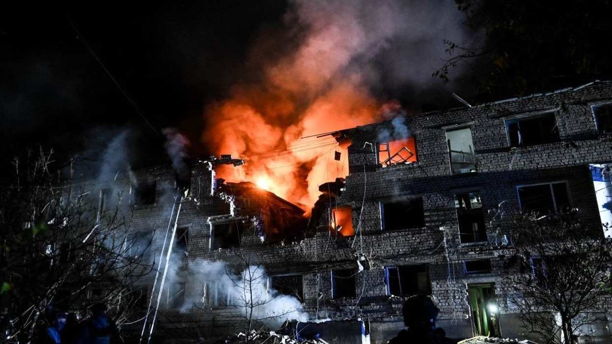 A fire rages in an apartment block damaged by a large-scale Russian drone attack in Zaporizhzhia Where: Zaporizhzhia, Ukraine When: 01 May 2025
