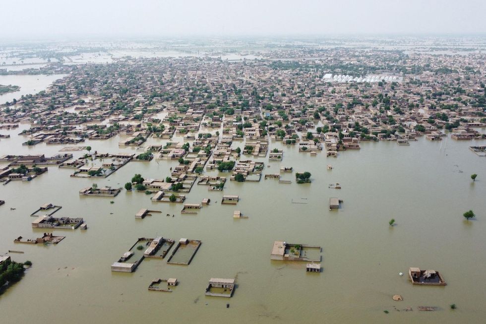 A flooded residential area after heavy monsoon rains in Jaffarabad, Pakistan on August 30.