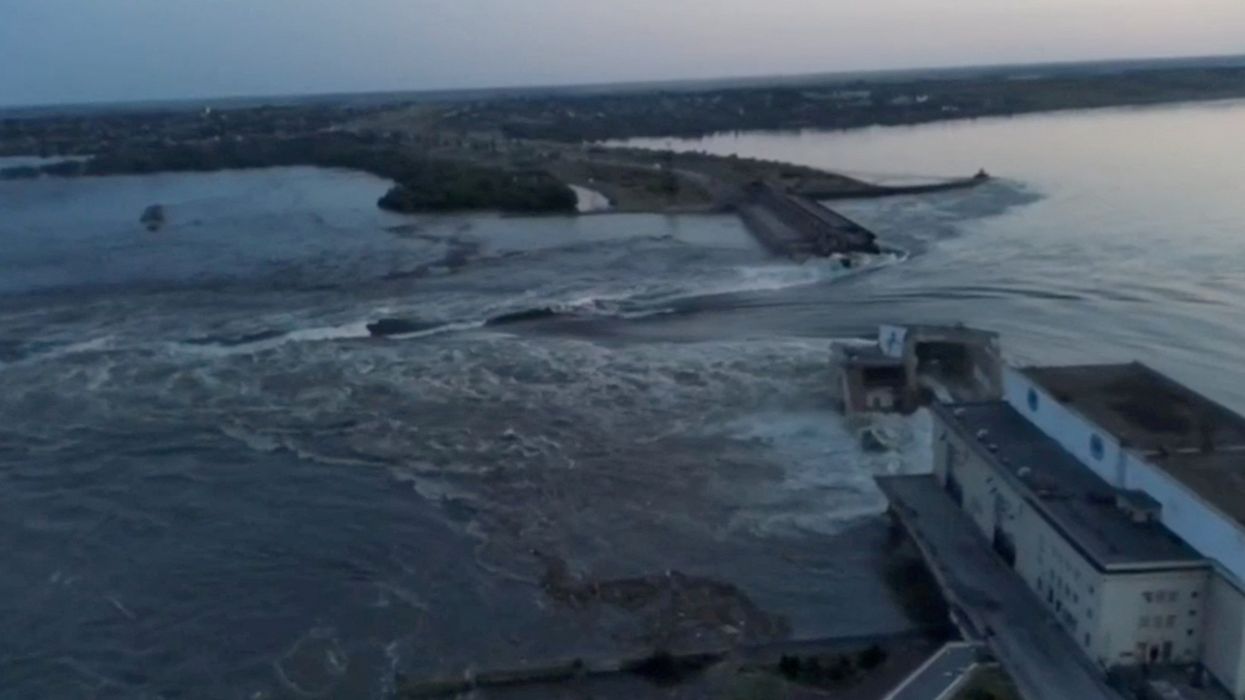 A general view of the Nova Kakhovka dam that was breached in Kherson region.
