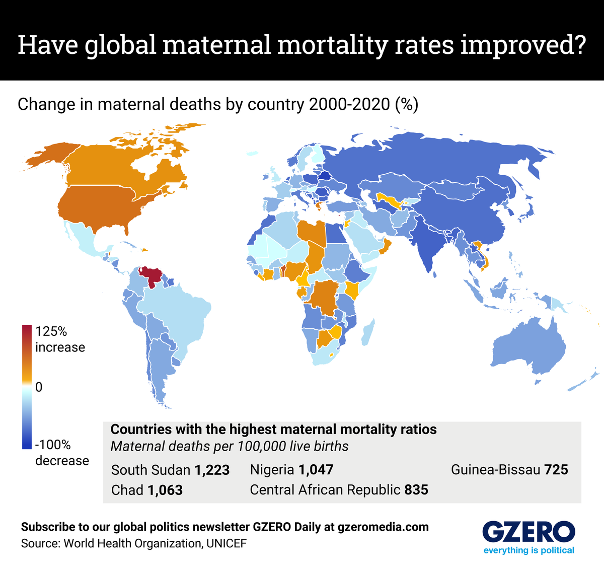 A heatmap detailing maternal mortality around the globe.