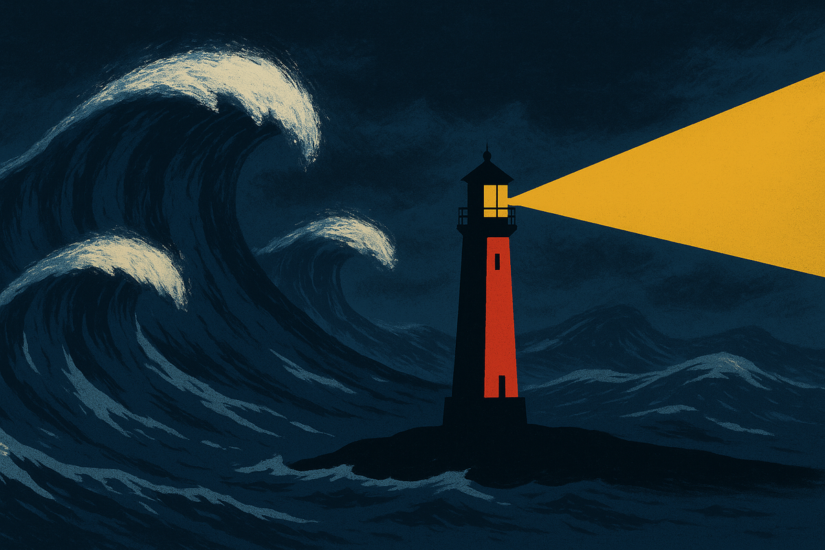 ​A lighthouse in a stormy sea.