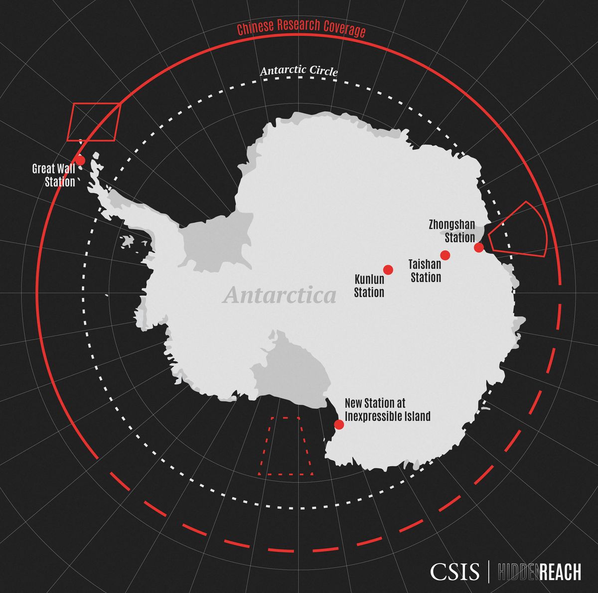 A map shows the locations of existing Chinese Antarctic stations and the Inexpressible Island site of a new station in this handout image.