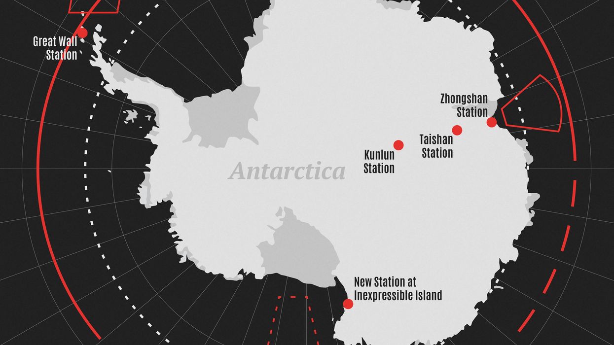 A map shows the locations of existing Chinese Antarctic stations and the Inexpressible Island site of a new station in this handout image.