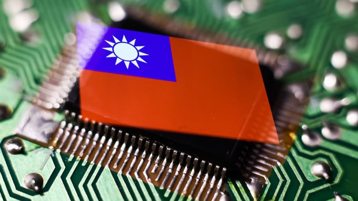 A microchip and the Taiwanese flag in an illustration.