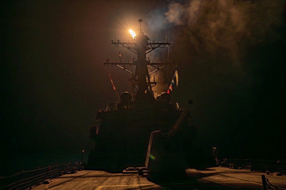​A missile is launched from a warship during the US-led coalition operation against military targets in Yemen on Jan. 12, 2024. 