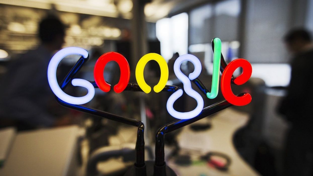 A neon Google logo at the then-new Google office in Toronto in 2012.