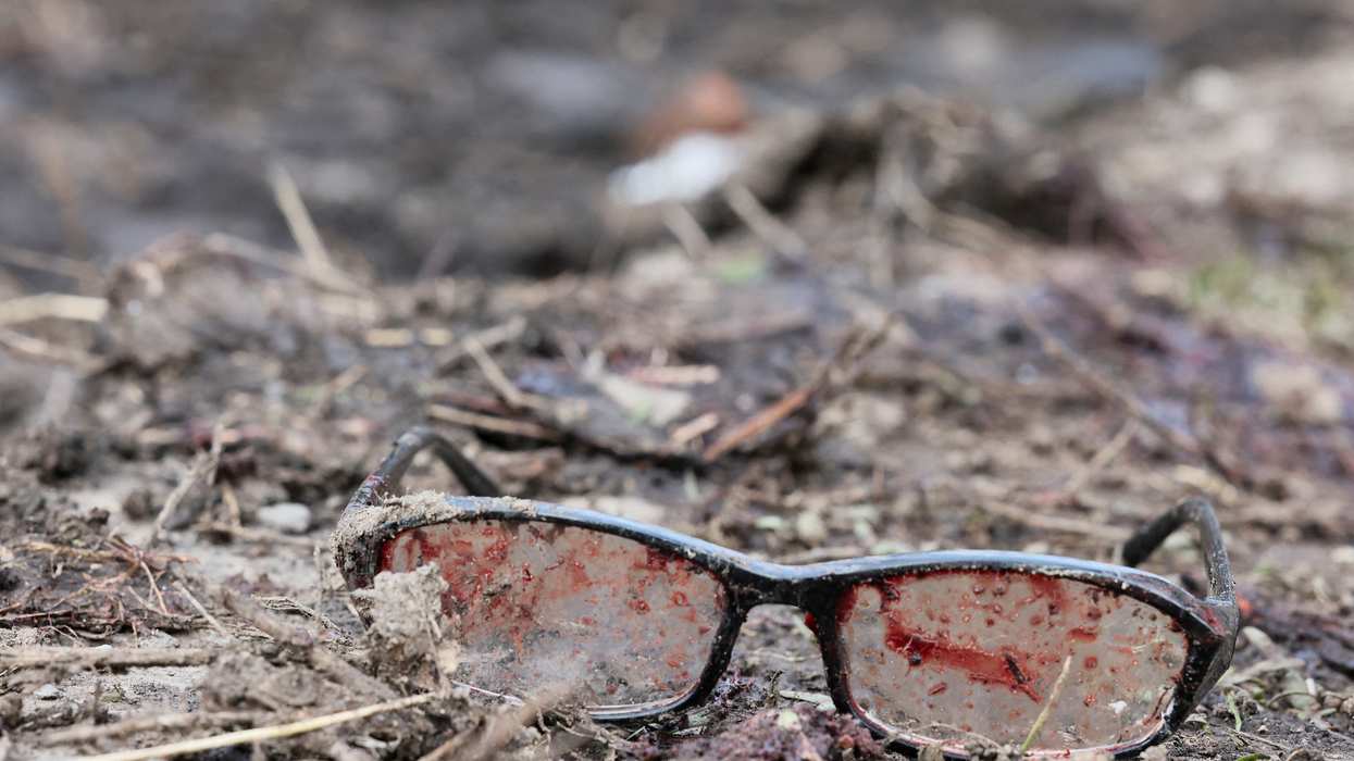 A pair of glasses with blood on them in the aftermath of deadly shelling in Kostiantynivka, Ukraine.