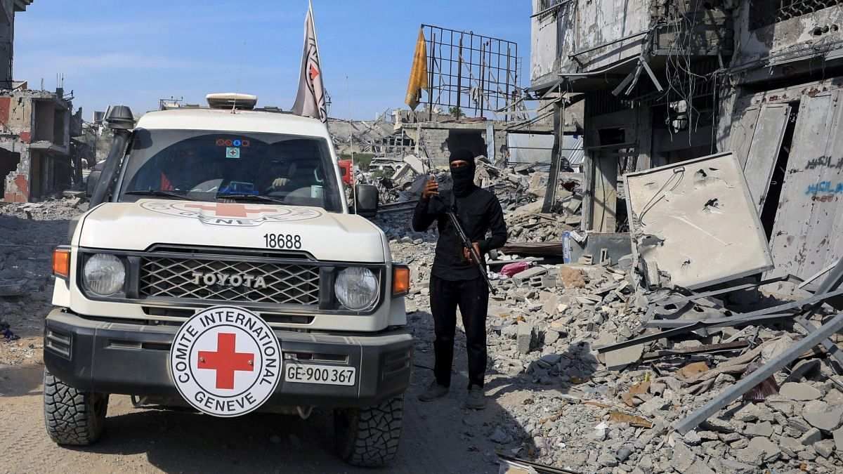 A Palestinian Hamas militant keeps guard in Gaza City, on November 2, 2025.