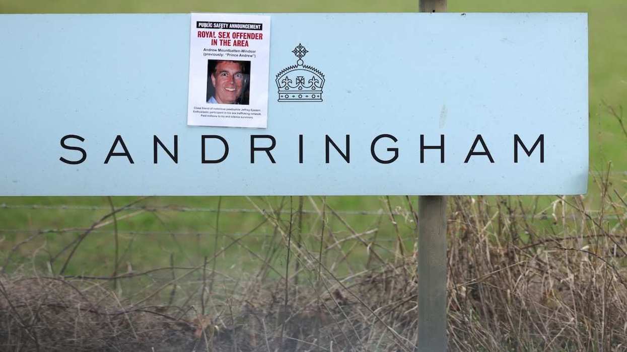 A poster featuring Andrew Mountbatten-Windsor, formerly known as Prince Andrew, is installed on a sign leading to the parking area of the Sandringham Estate in Wolferton, as pressure builds on him to give evidence after the U.S. Justice Department released more records tied to the late financier and convicted sex offender Jeffrey Epstein, in Norfolk, Britain, February 5, 2026.