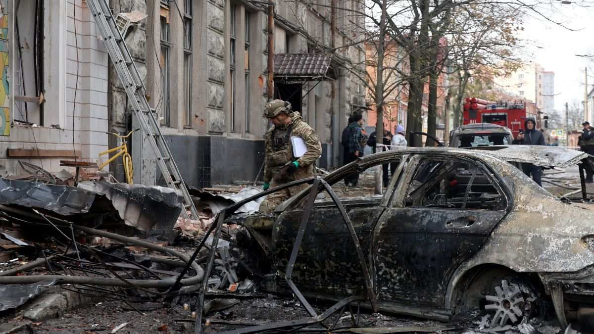 A private kindergarten in the Kholodnohirskyi district that was hit by three Russian Shahed drones in Kharkiv, Ukraine, on October 22, 2025.