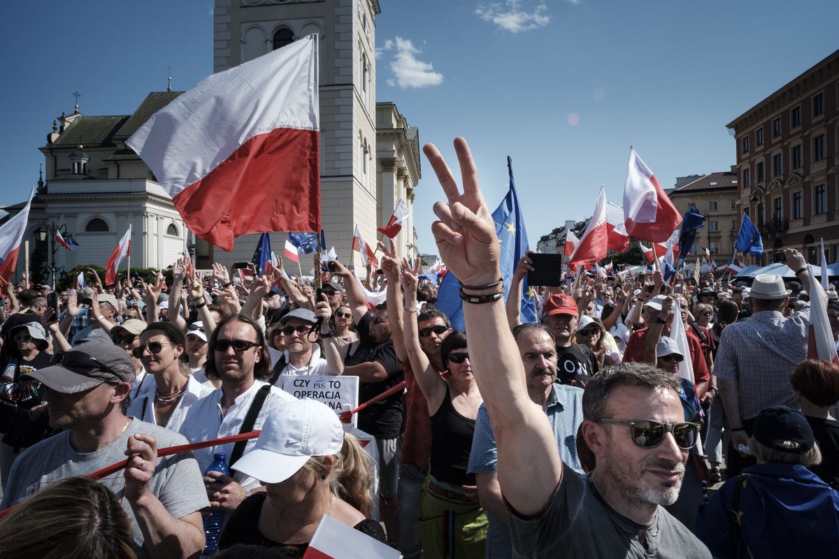 A pro-democracy march in Warsaw gathered up to 500,000 participants.