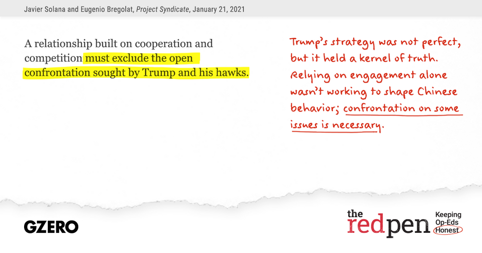 "A relationship built on cooperation and competition must exclude the open confrontation sought by Trump and his hawks." Trump's strategy was not perfect but it held a kernel of truth. 