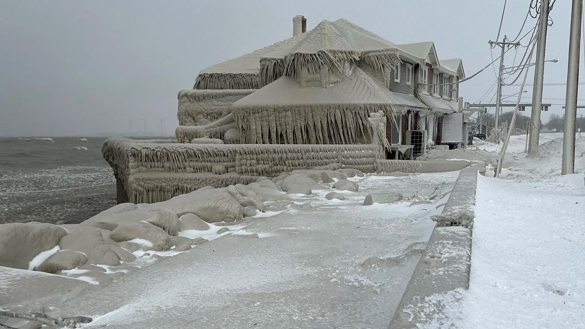 A restaurant is covered in ice during a winter storm in Buffalo, New York.