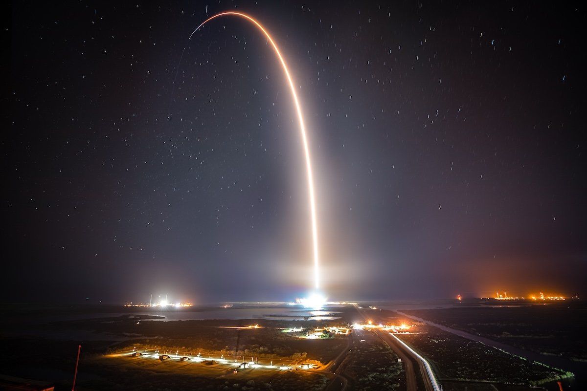 A SpaceX Falcon 9 rocket lifts off from the launch pad at Launch Complex 39-A at the Kennedy Space Center in Cape Canaveral, Fl. in April 2022.
