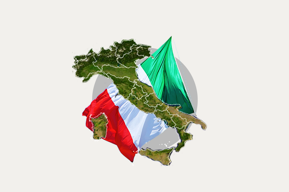 A stylized map of Italy