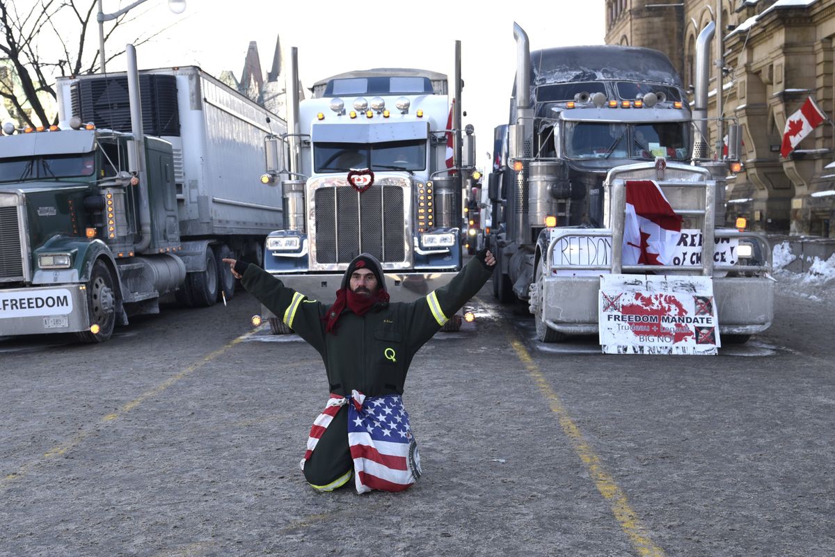 A supporter during the 4th Day of Trucker's protest in 2022 against the mandatory vaccine policy imposed on the Canadian truckers returning from USA 