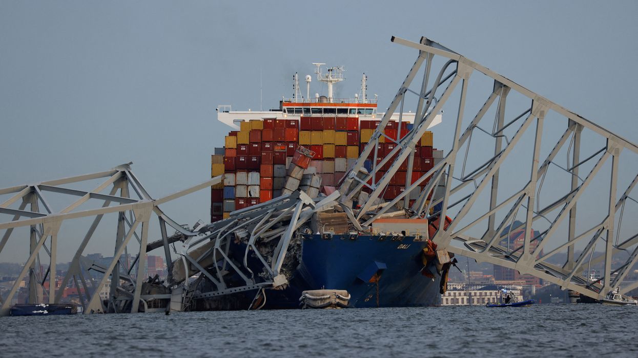 A view of the Dali cargo vessel which crashed into the Francis Scott Key Bridge causing it to collapse in Baltimore, Maryland, U.S., March 26, 2024.