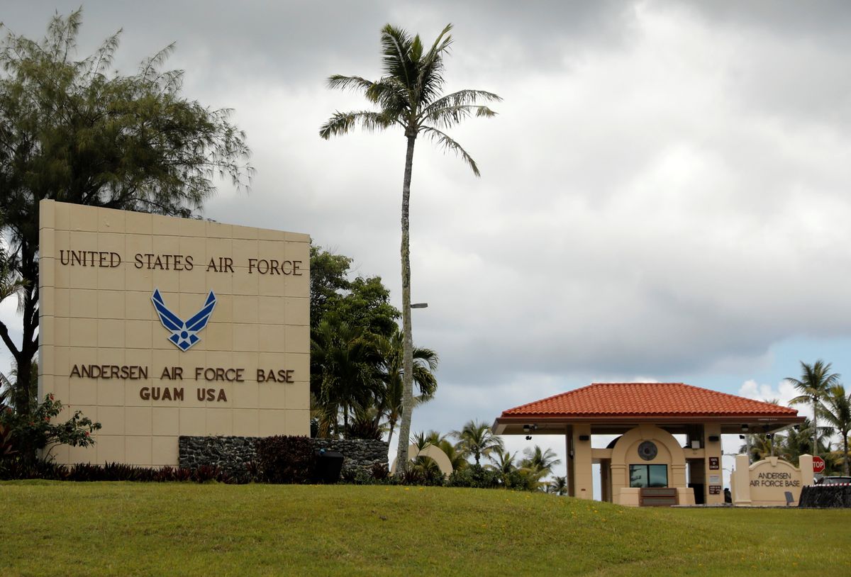 A view of the entrance of the US Andersen Air Force base on the island of Guam, a US Pacific territory.