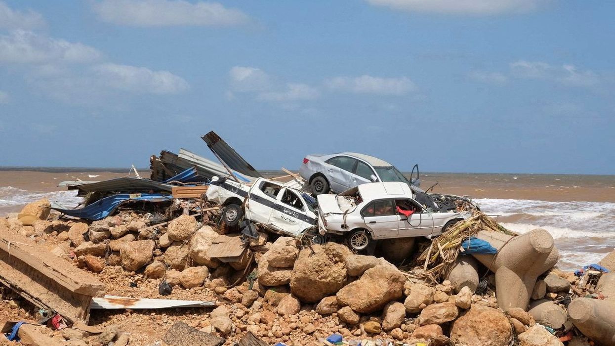 A view shows the damaged cars, after a powerful storm and heavy rainfall hit Libya.