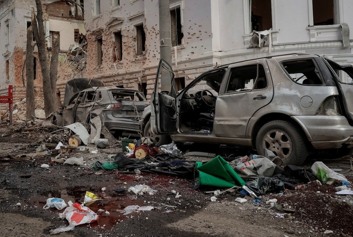 A view shows the site of a Russian missile strike, amid Russia's attack on Ukraine, in Sumy, Ukraine April 13, 2025.