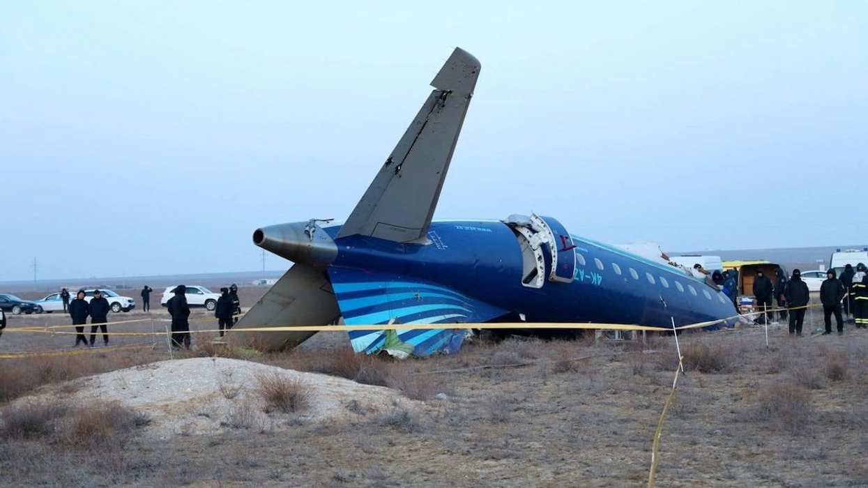 A view shows the wreckage of an Azerbaijan Airlines passenger plane at the crash site near the city of Aktau, Kazakhstan, on Dec. 25, 2024.