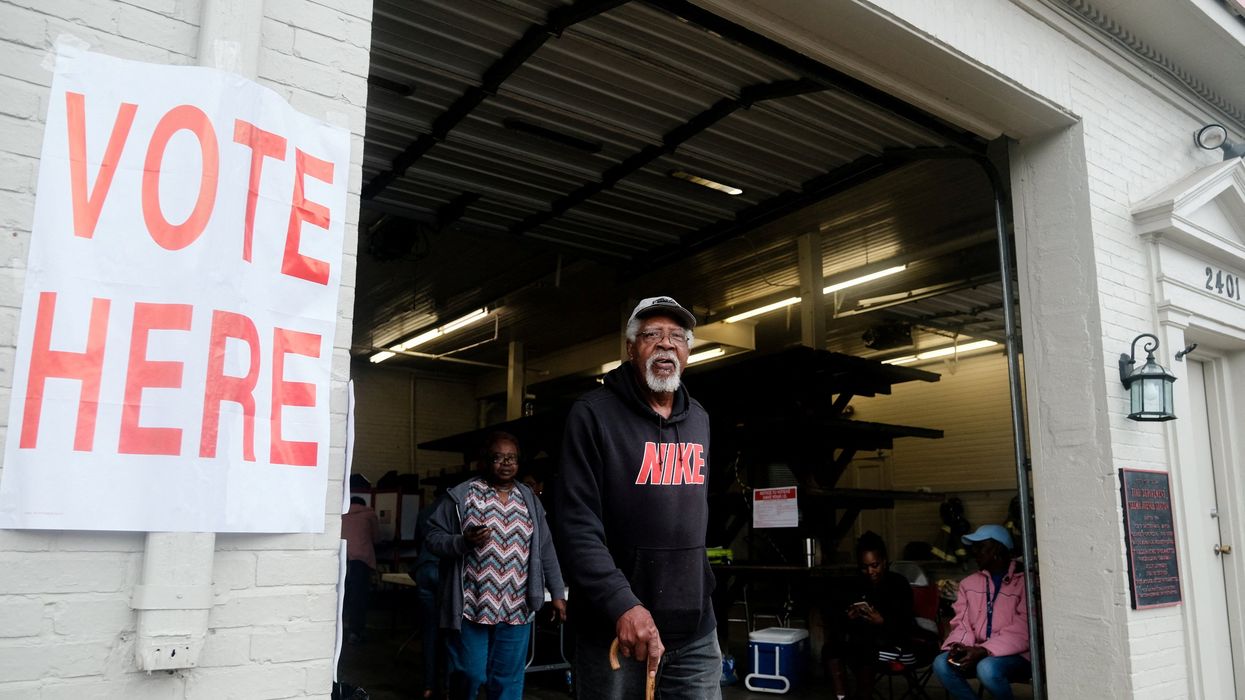 A voter exits a polling station in Selma, Alabama.