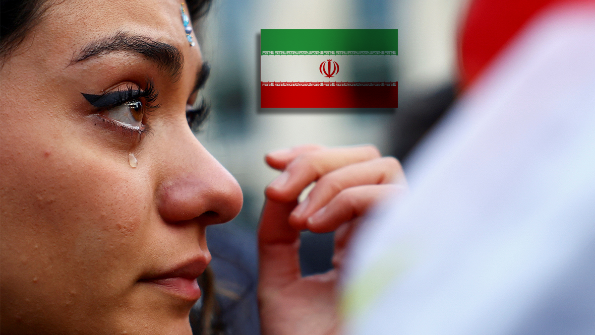 A woman cries in support of Mahsa Amini and Iran's women's movement
