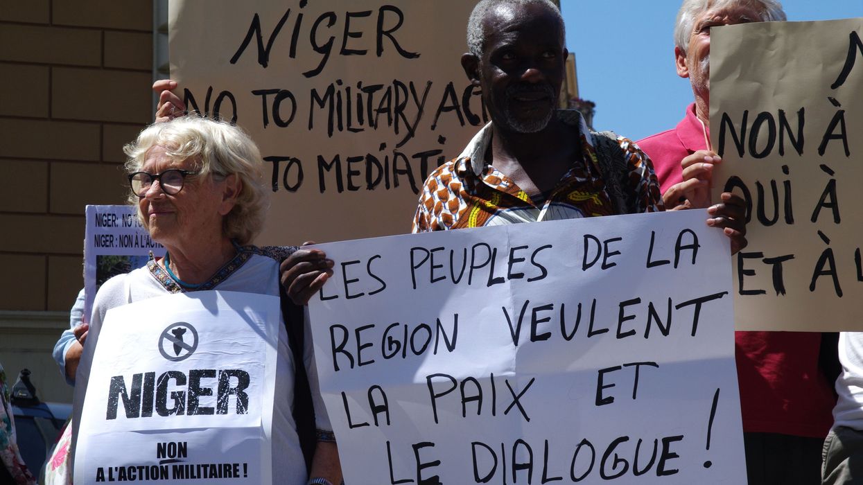 Activists protest at Nigerian Embassy against Ecowas' military intervention in Niger