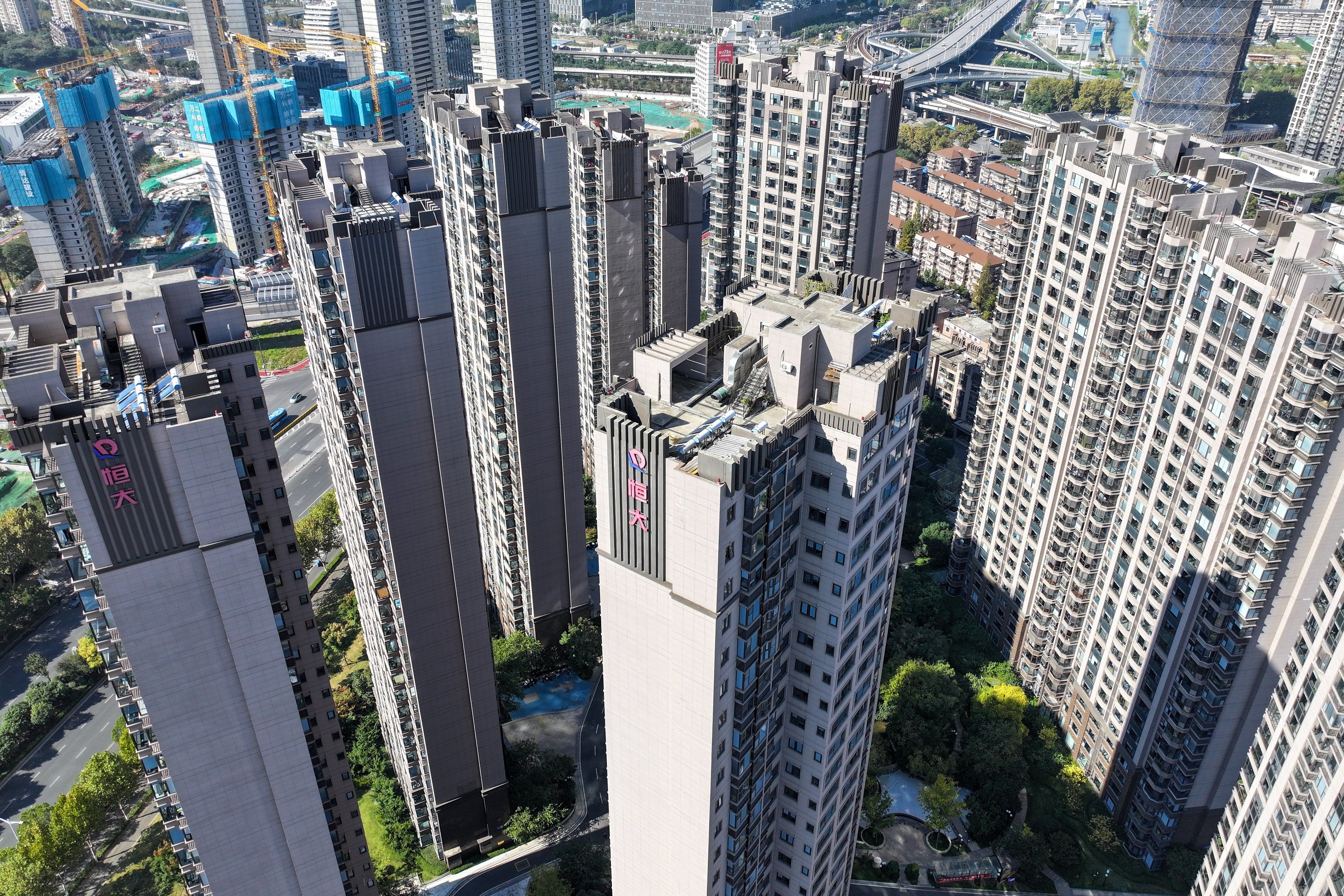 Aerial photo shows a residential area of Evergrande in Nanjing, East China's Jiangsu Province. 