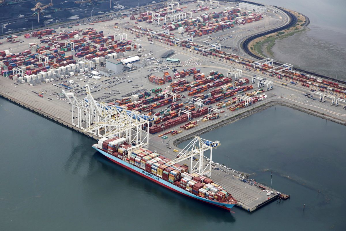 Aerial view of the Port of Vancouver in British Columbia, Canada.