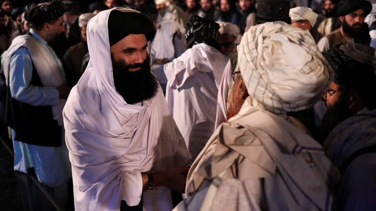 Afghan Interior Minister Sirajuddin Haqqani, pictured here at the anniversary event of the departure of the Soviet Union from Afghanistan, in Kabul, Afghanistan, on April 28, 2022.