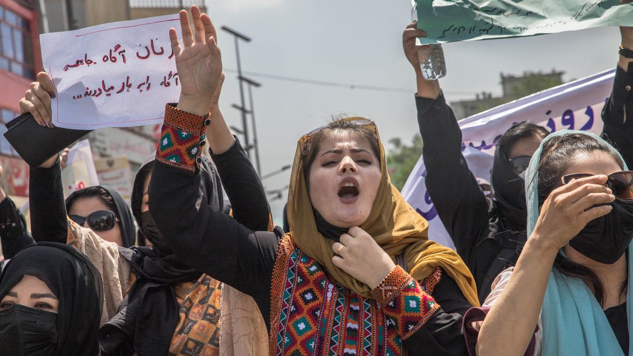 Afghan women demonstrate in the center of Kabul, Afghanistan