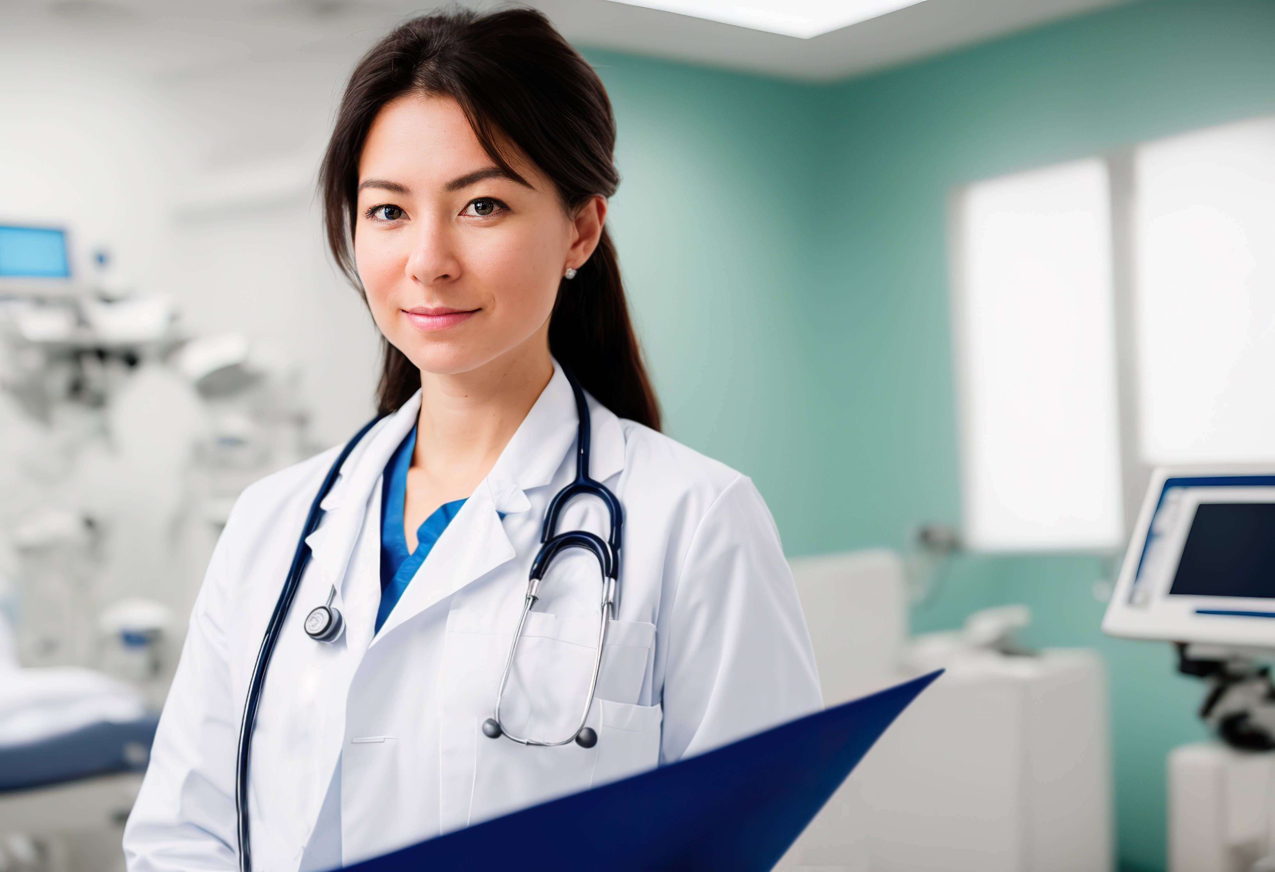 AI-generated image of a doctor holding a digital tablet.