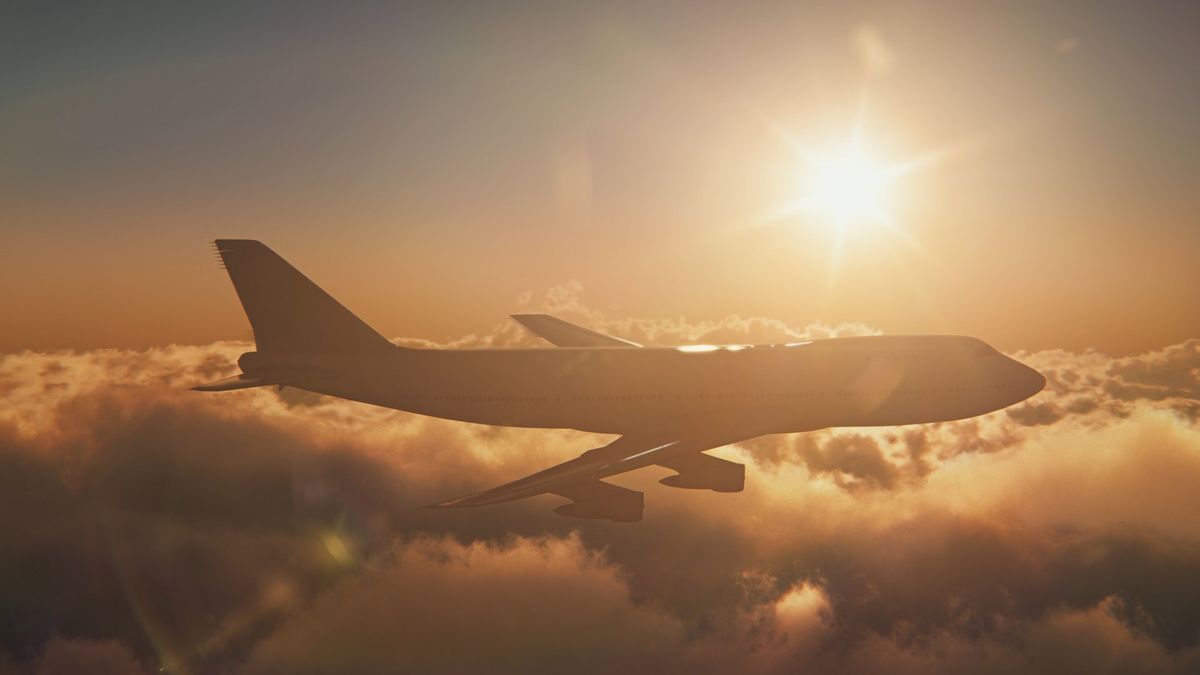 Airplane flying in the sky.