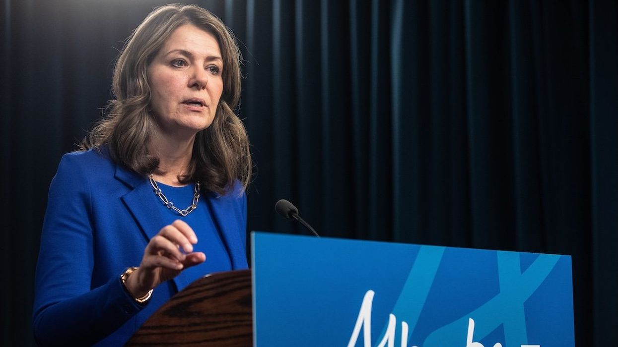 Alberta Premier Danielle Smith announces proposed changes to several pieces of democratic process legislation, in Edmonton on Tuesday, April 29, 2025.