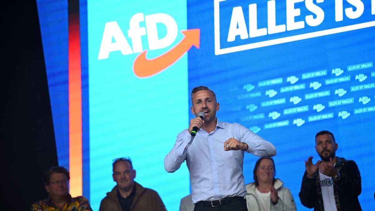 Alternative for Germany (AfD) top candidate Ulrich Siegmund speaks on stage as he campaigns ahead of the upcoming Saxony-Anhalt state elections, in Magdeburg, Germany.