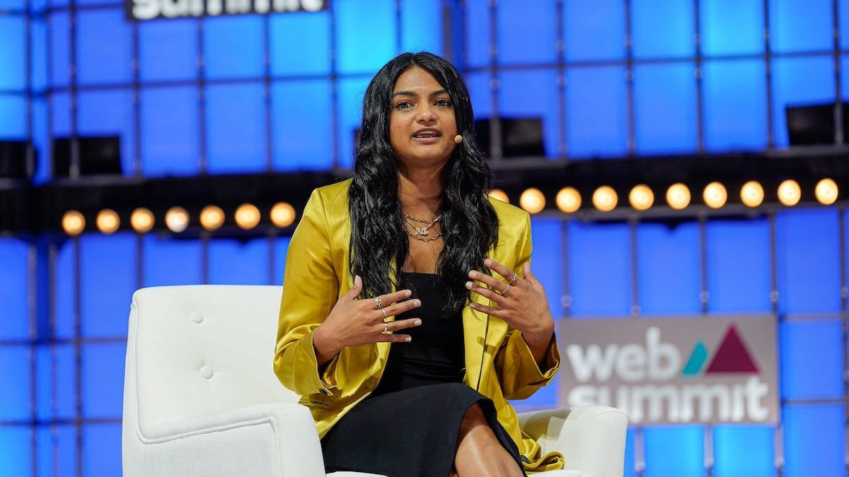 ​Amrapali Gan, CEO at OnlyFans, addresses the audience during the second day of the Web Summit 2022 in Lisbon.