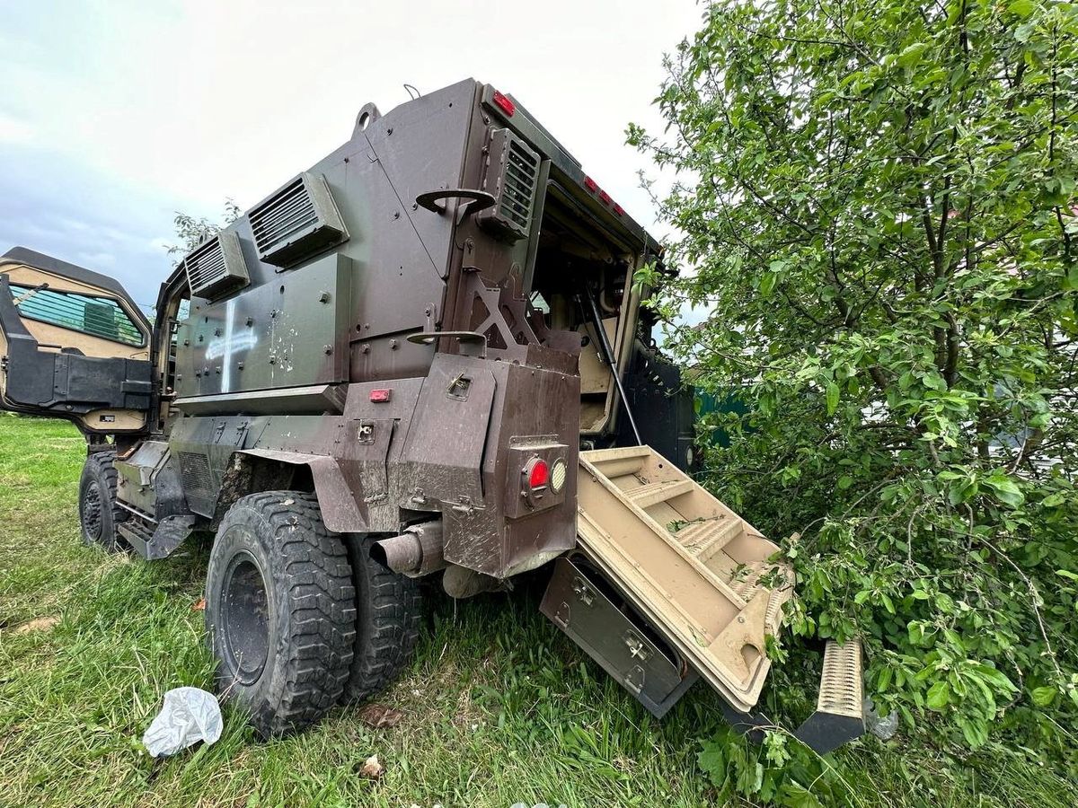 An abandoned armoured vehicle, after anti-terrorism measures introduced for the reason of a cross-border incursion from Ukraine 