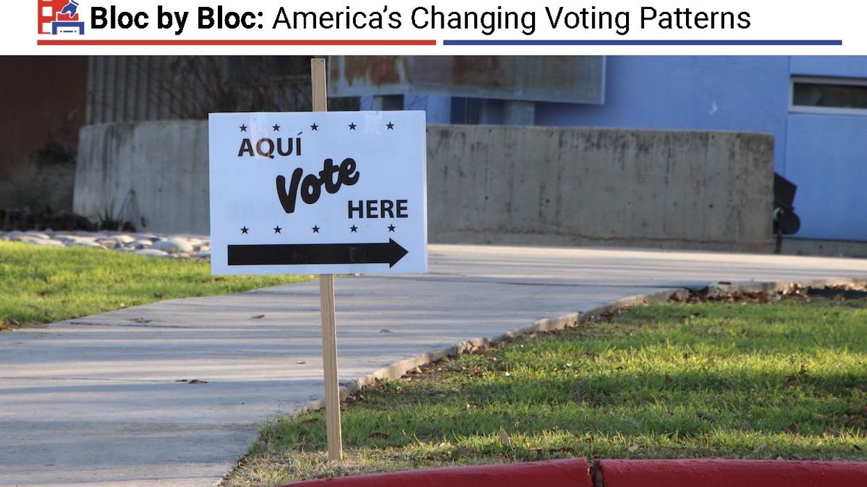 An "Aqui Vote Here" sign at the Guerra branch library in San Antonio, Texas, USA.