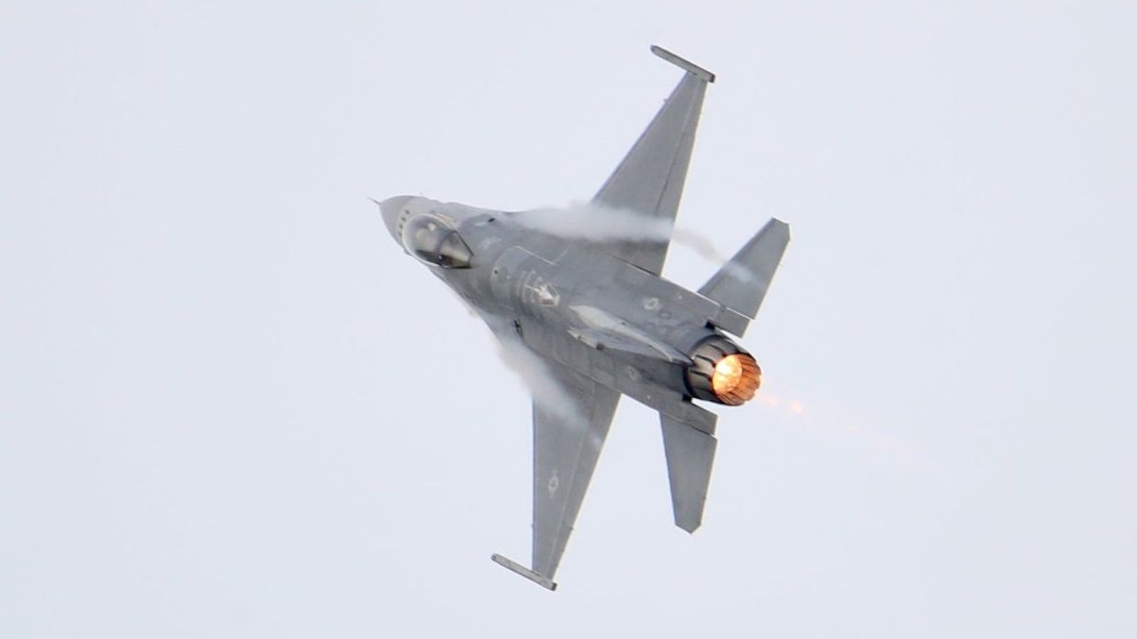 An F-16 Viper flies overhead during the Thunder Over Louisville airshow on Saturday, April 20, 2024.
