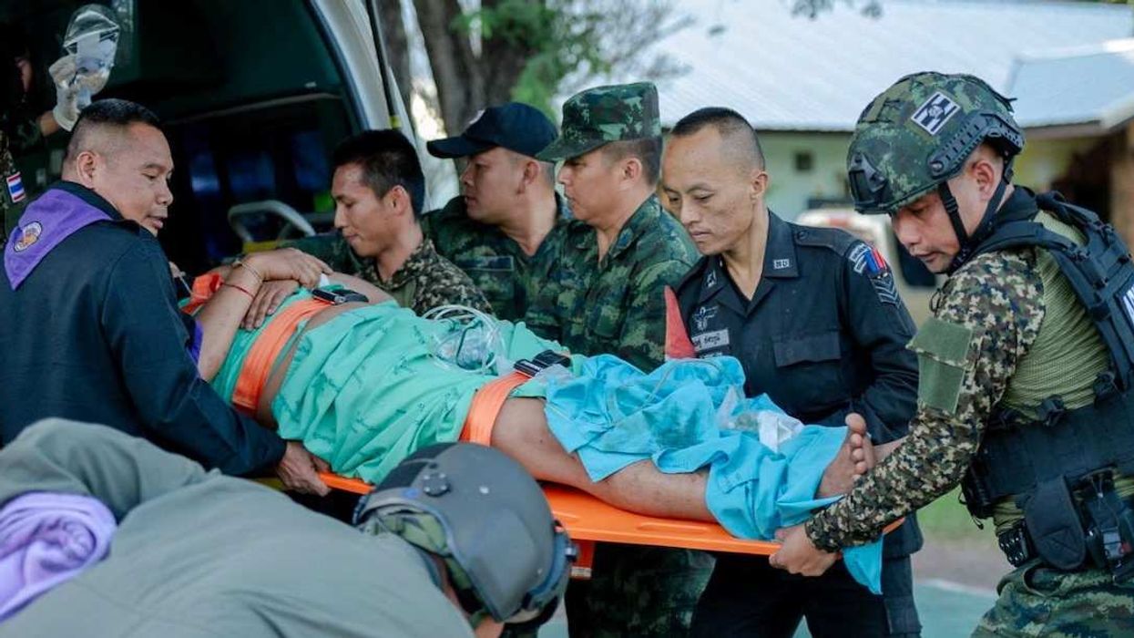 An injured soldier is transferred to a hospital following a clash between Thai and Cambodian troops over a disputed border area in Sisaket Province,Thailand, December 7, 2025.