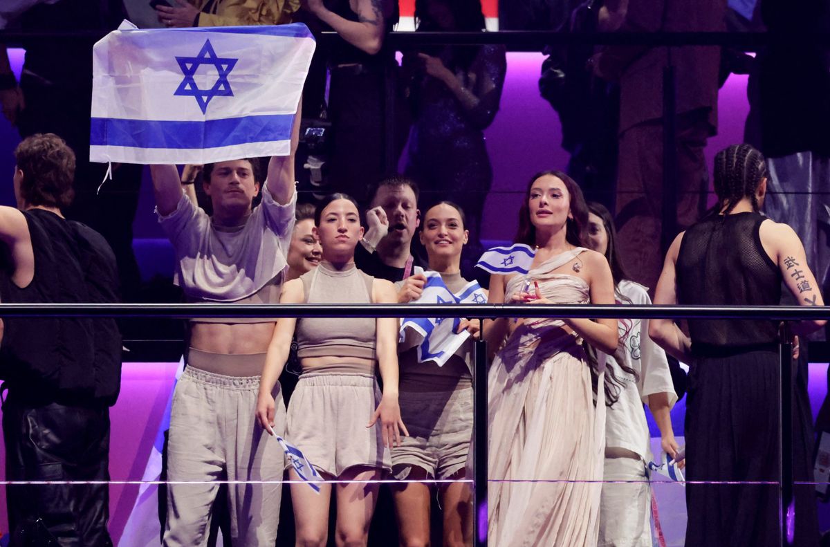 ​An Israeli delegation reacts to their advancing the ESC finale during the second semi-final of the 2024 Eurovision Song Contest, in Malmo, Sweden, May 9, 2024. 